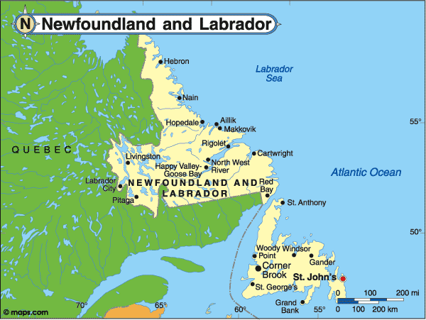 Map of Newfoundland and Labrador