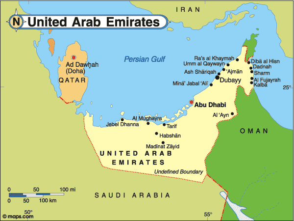 Map of the United Arab Emirates (UAE)